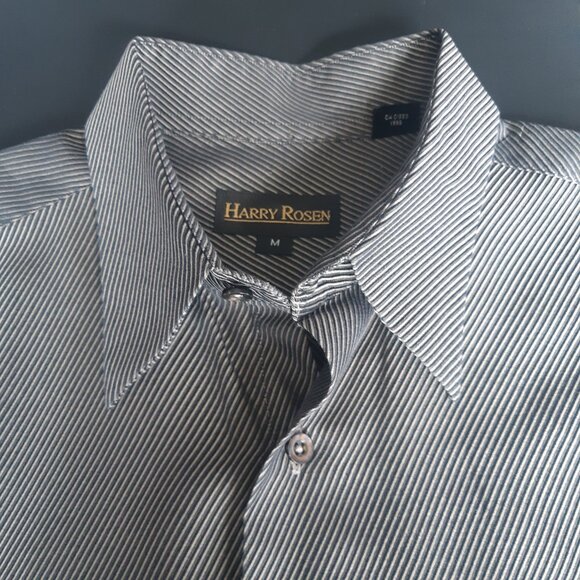 Harry Rosen SZ M Cotton Striped Men's Button Up Shirt, Black & Grey - Picture 1 of 14